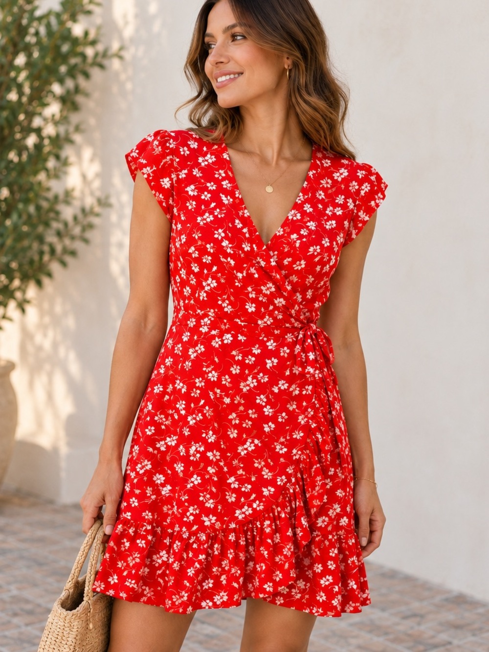 J.Crew Mercantile Red Floral Wrap Dress Ruffle Hem Size 6